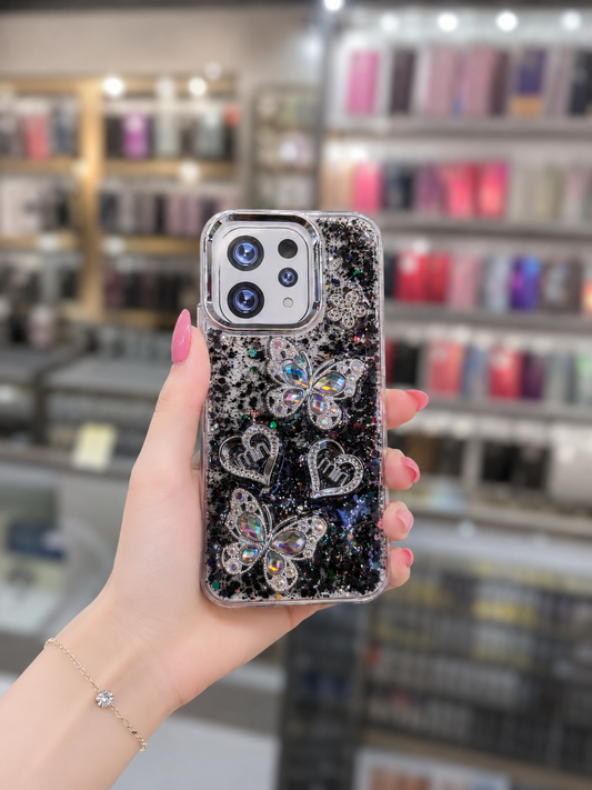 V70 Back Cover - Glitter Butterfly Pouch - Stylish Girls Phone Case