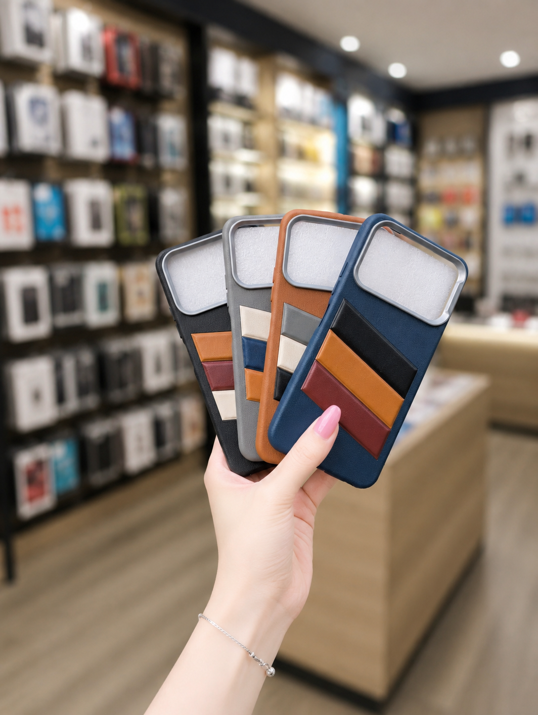 Spark 40 Back Cover Leather Pouch | Elegant Striped Phone Case