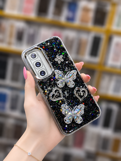 Hot 60i Back Cover - Glitter Butterfly Pouch - Girls Phone Case
