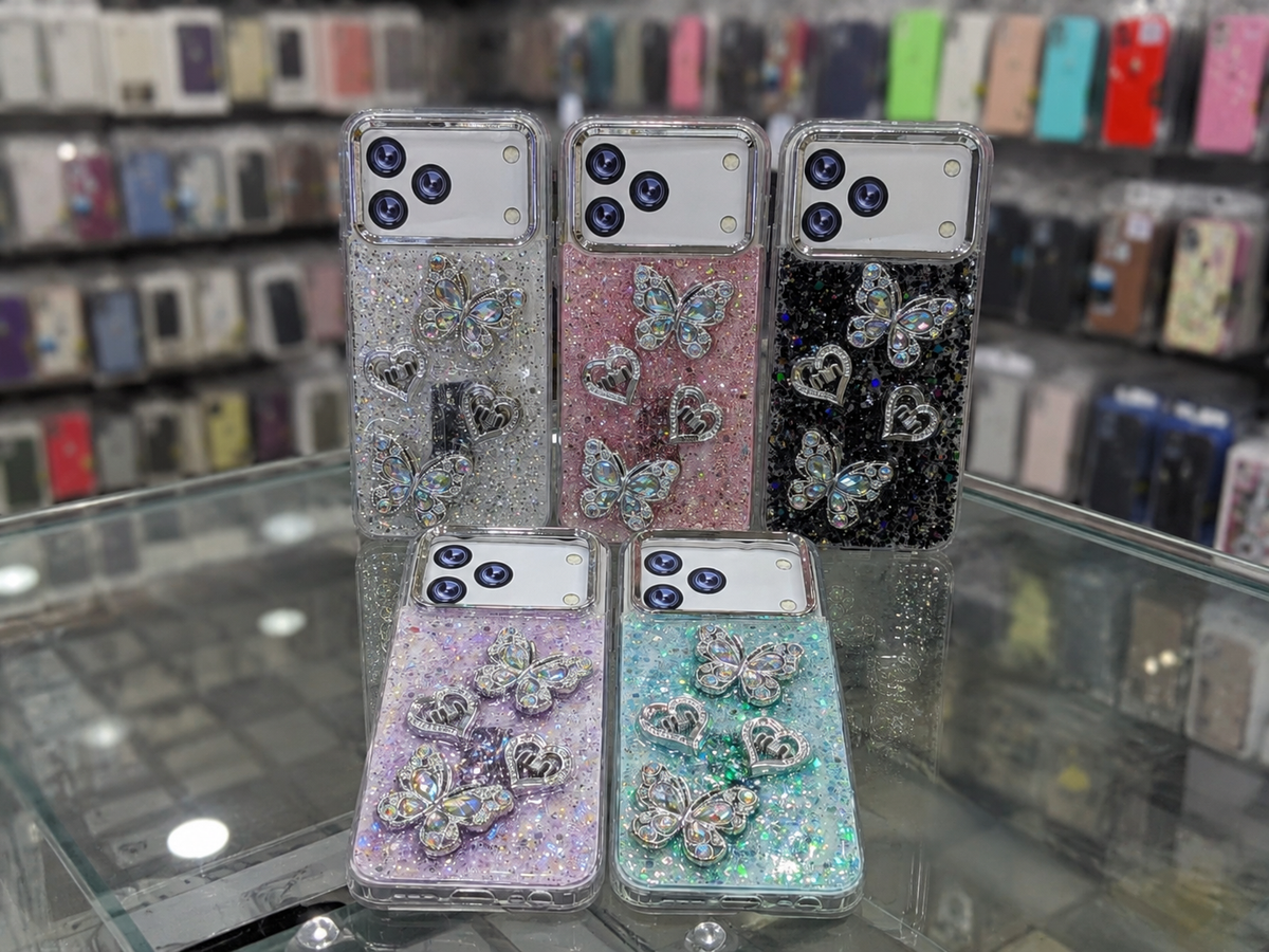Spark 50 Back Cover - Glitter Butterfly Pouch - Girls Phone Case