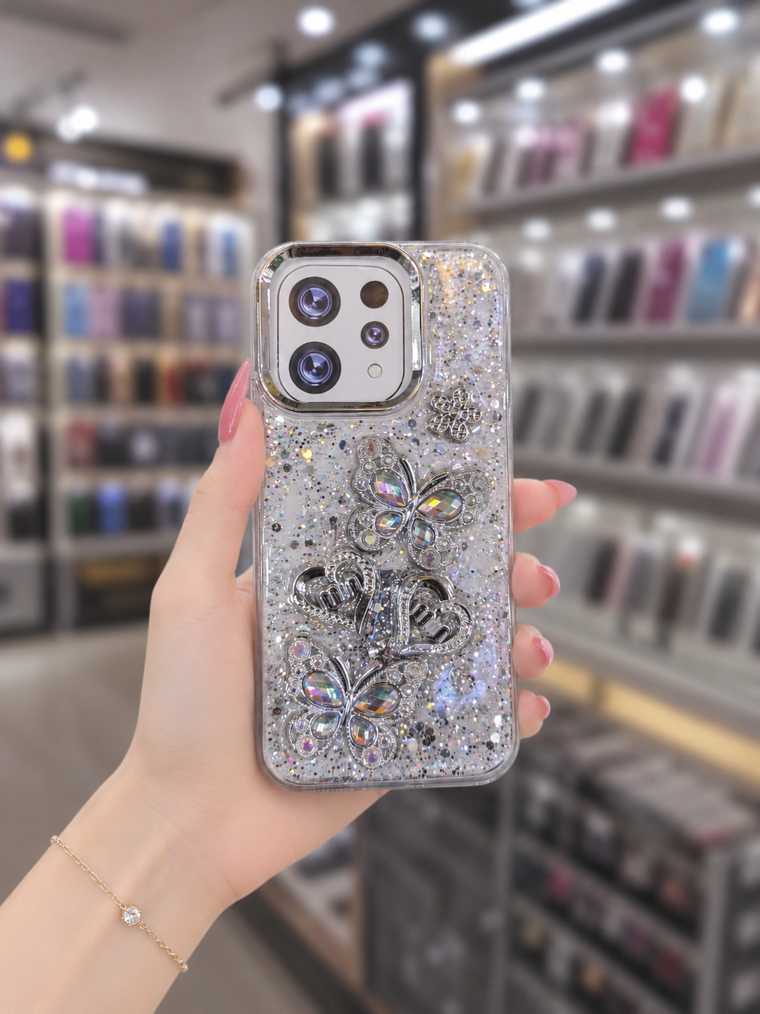 V70 Back Cover - Glitter Butterfly Pouch - Stylish Girls Phone Case