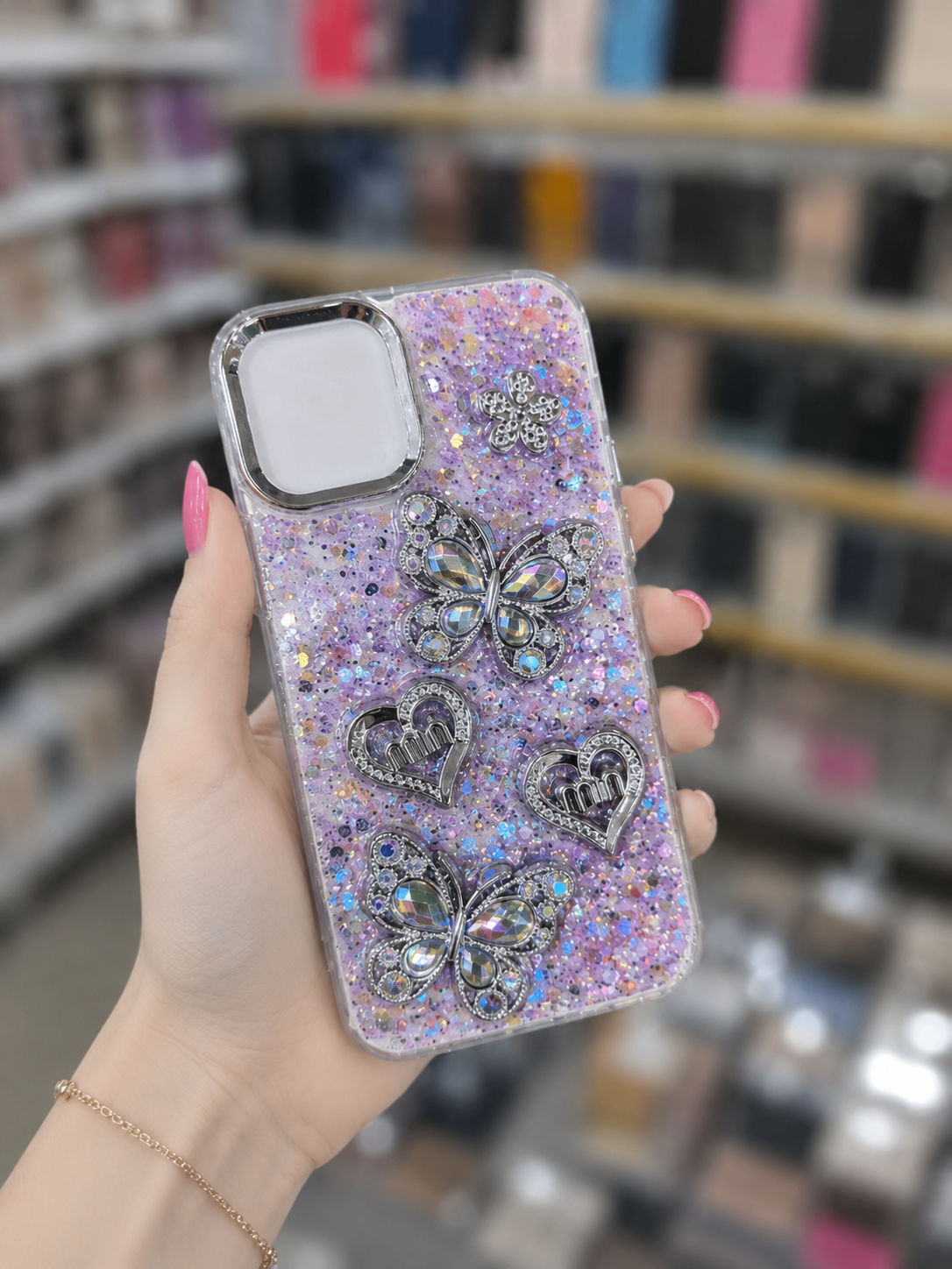 Back Cover For Model 12 - Glitter Butterfly Pouch - Girls Phone Case