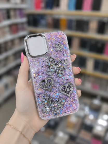 Back Cover For Model 12 - Glitter Butterfly Pouch - Girls Phone Case