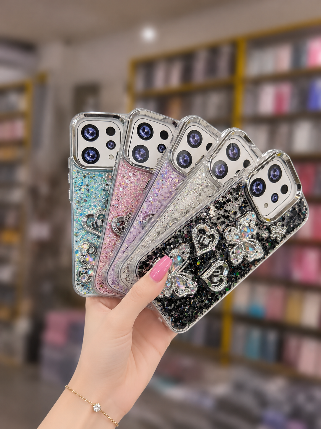V70 Back Cover - Glitter Butterfly Pouch - Stylish Girls Phone Case