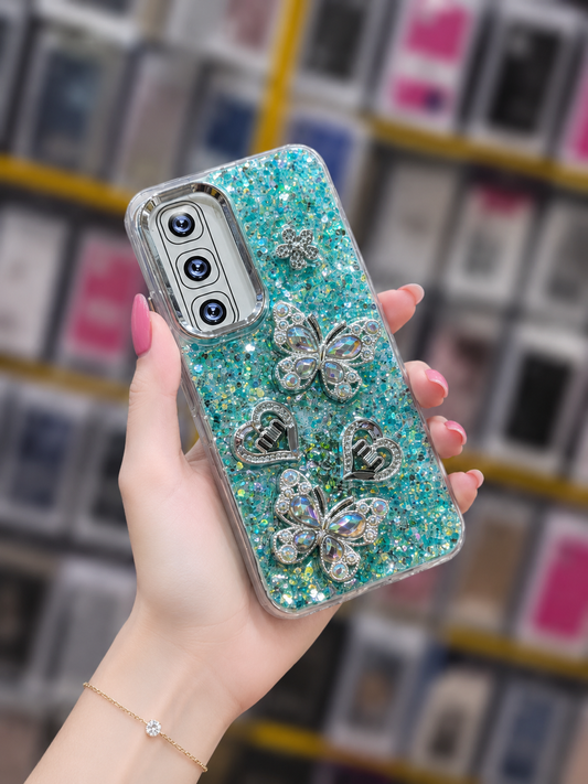 Hot 60 Pro Back Cover - Glitter Butterfly Pouch - Stylish Girls Phone Case
