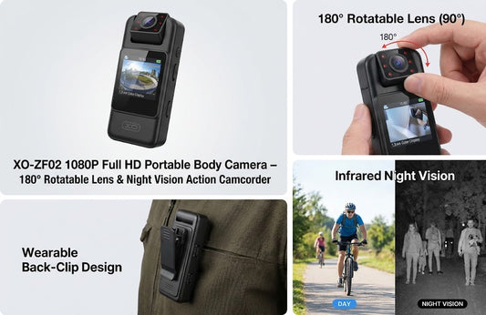 XO-ZF02 Body Camera – 1080p, Night Vision, Wearable Clip