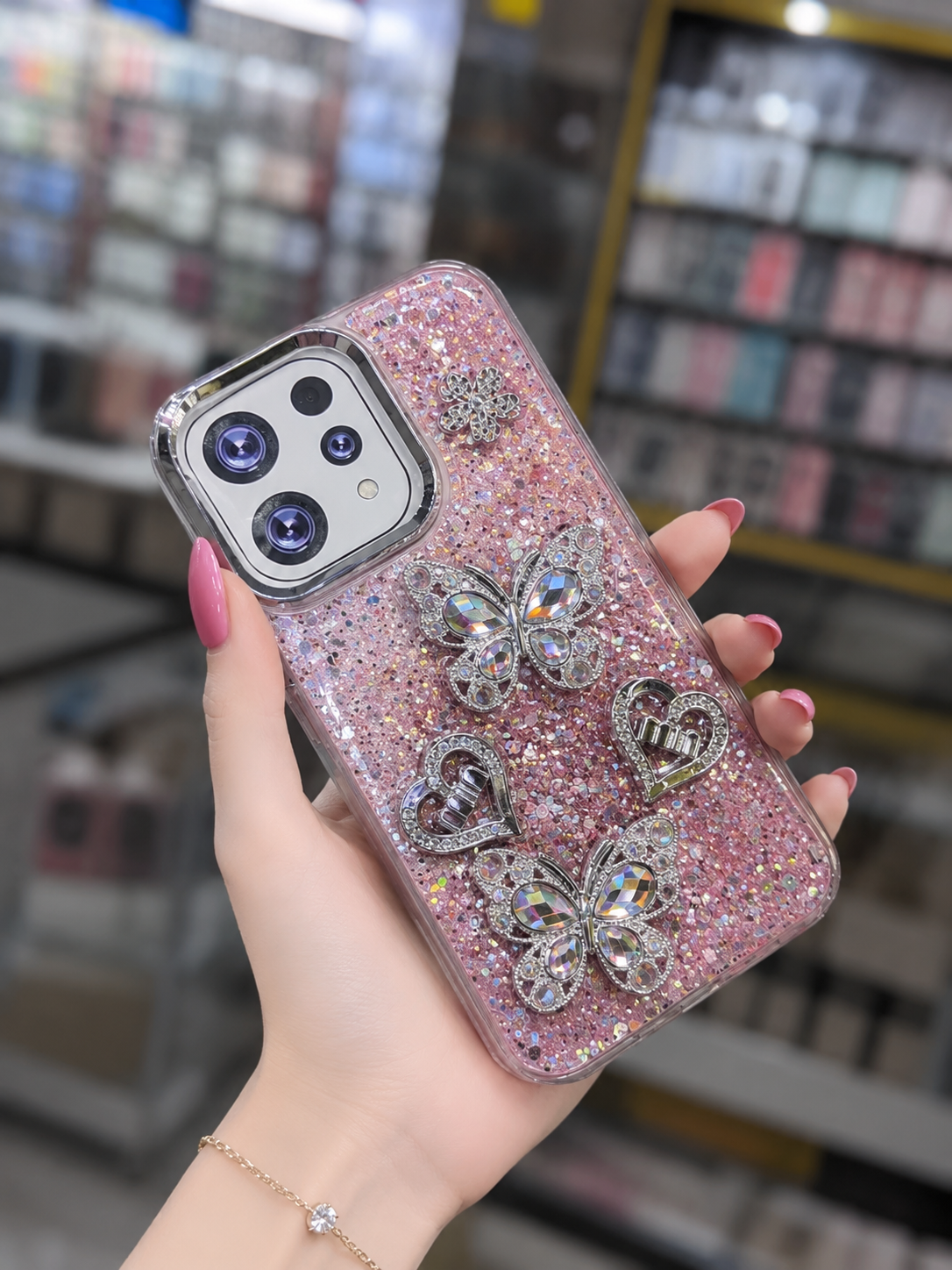 V70 Back Cover - Glitter Butterfly Pouch - Stylish Girls Phone Case