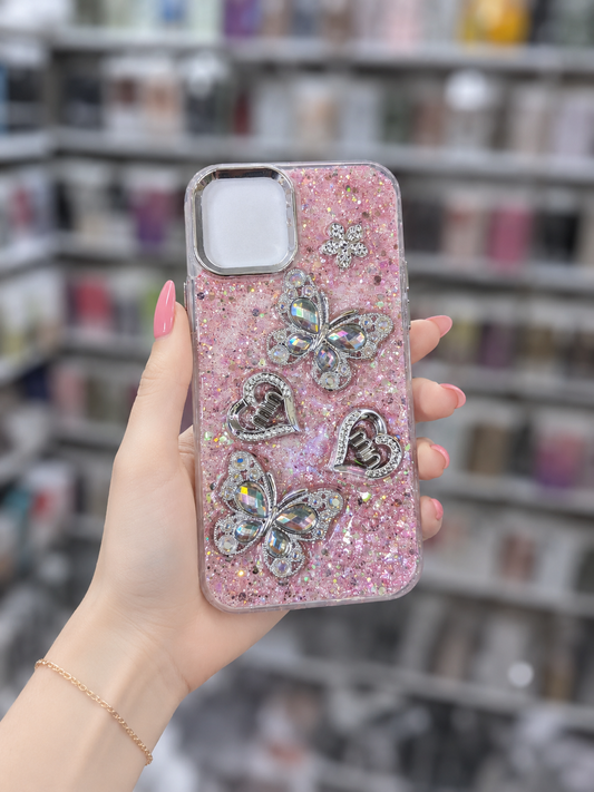 Back Cover For Model 14 - Sparkle Bling Glitter Butterfly Pouch - Cute Girls Phone Case
