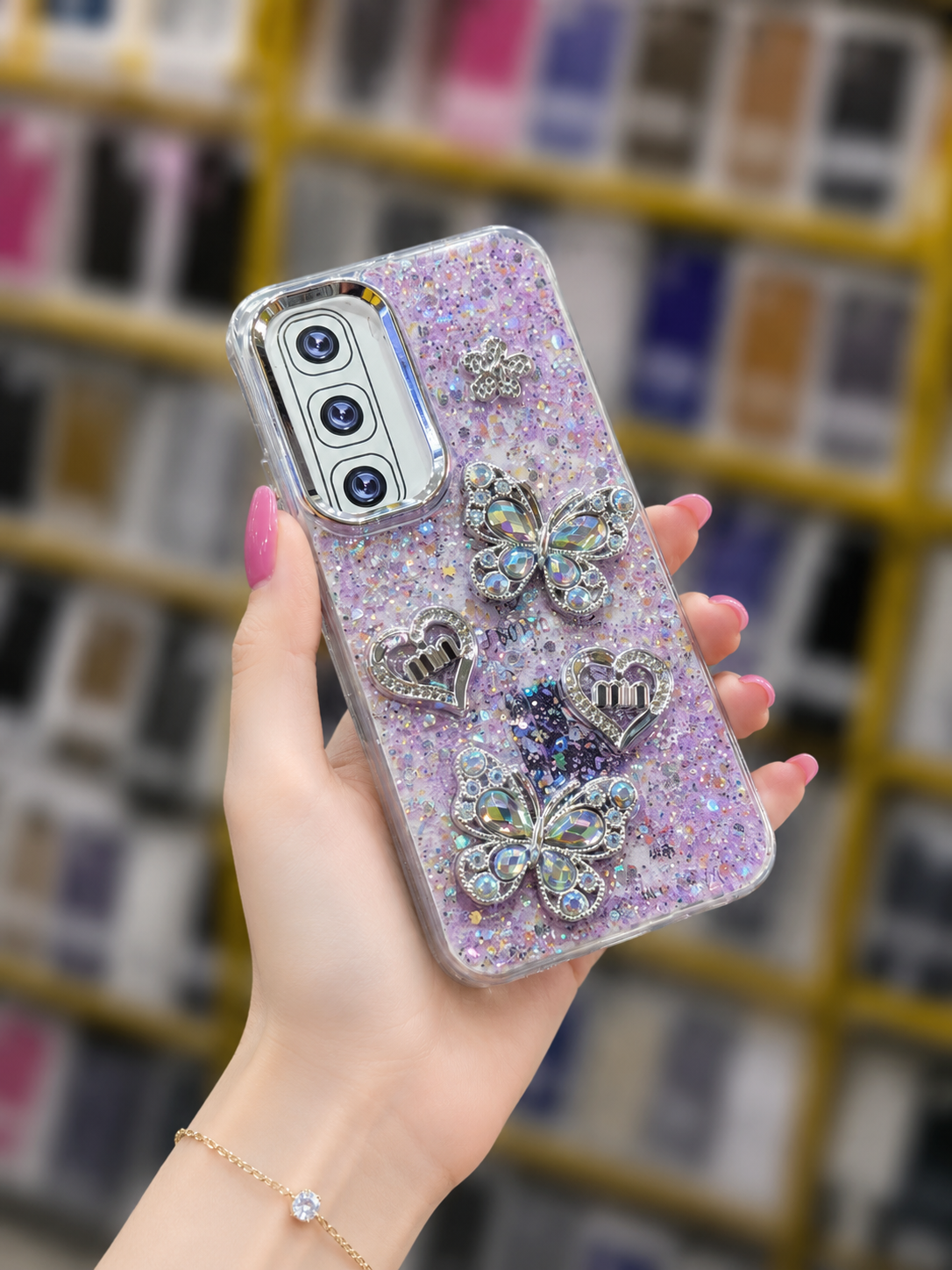 Hot 60 Back Cover - Glitter Butterfly Pouch - Stylish Girls Phone Case