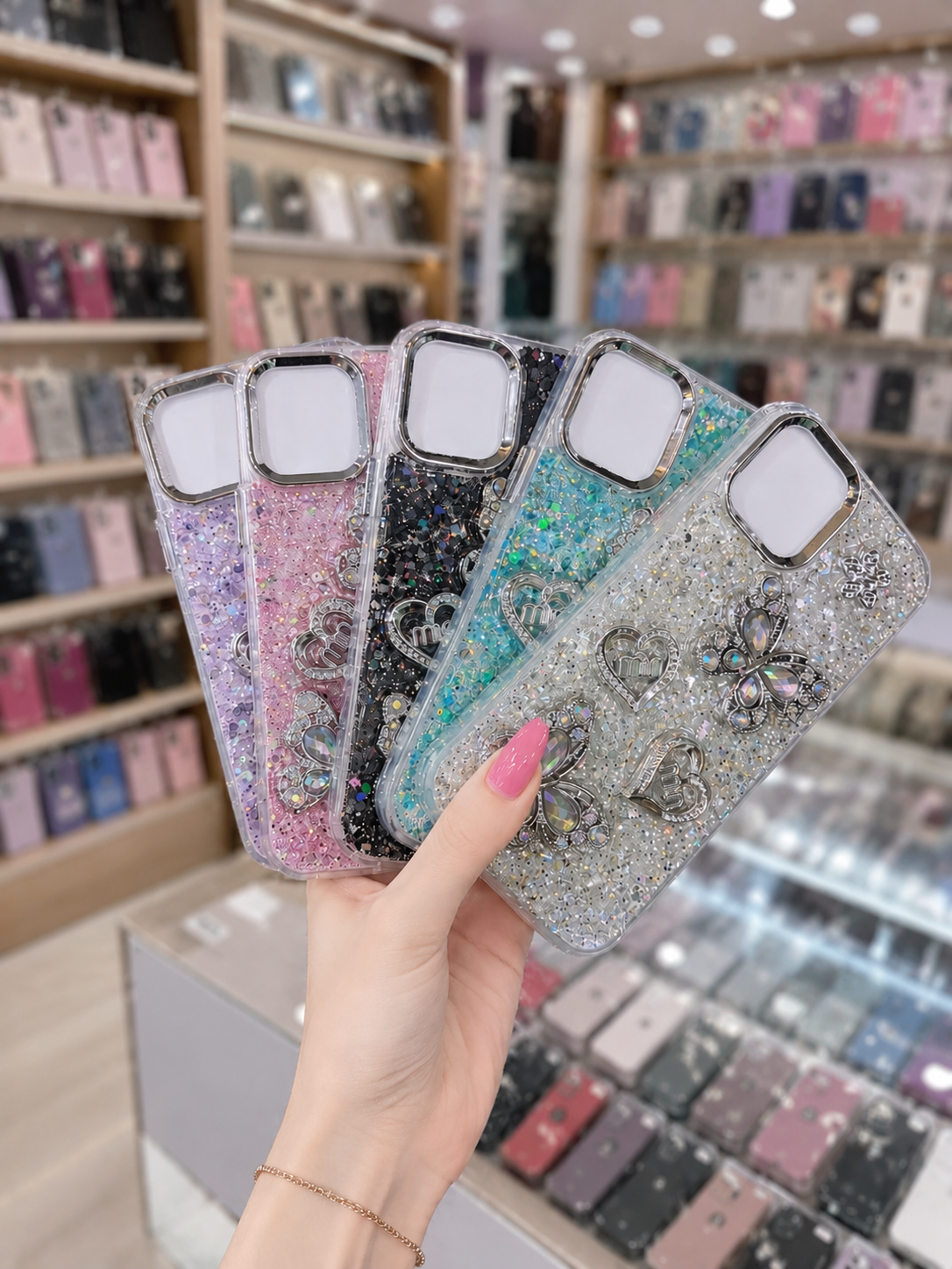 Back Cover For Model 12 - Glitter Butterfly Pouch - Girls Phone Case