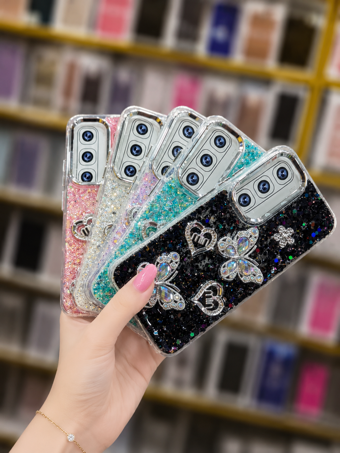 Hot 60 Back Cover - Glitter Butterfly Pouch - Stylish Girls Phone Case