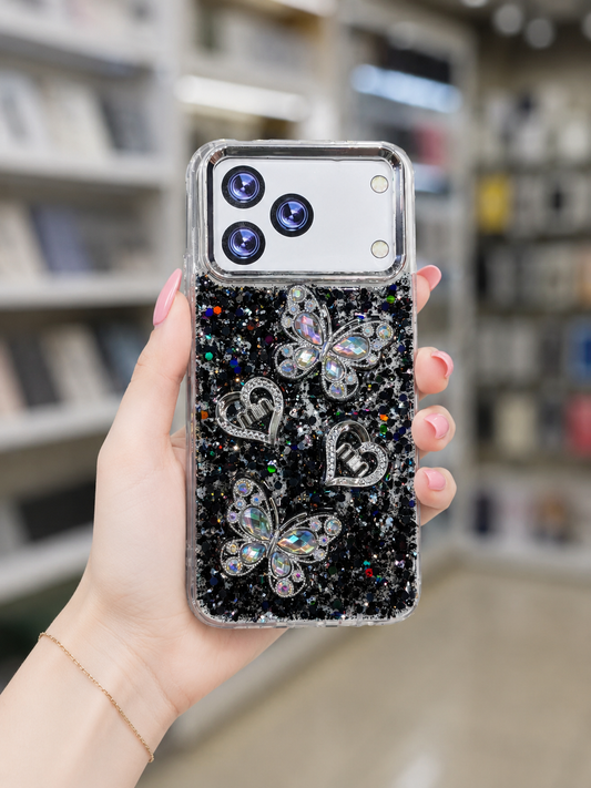 Spark 50 Back Cover - Glitter Butterfly Pouch - Girls Phone Case