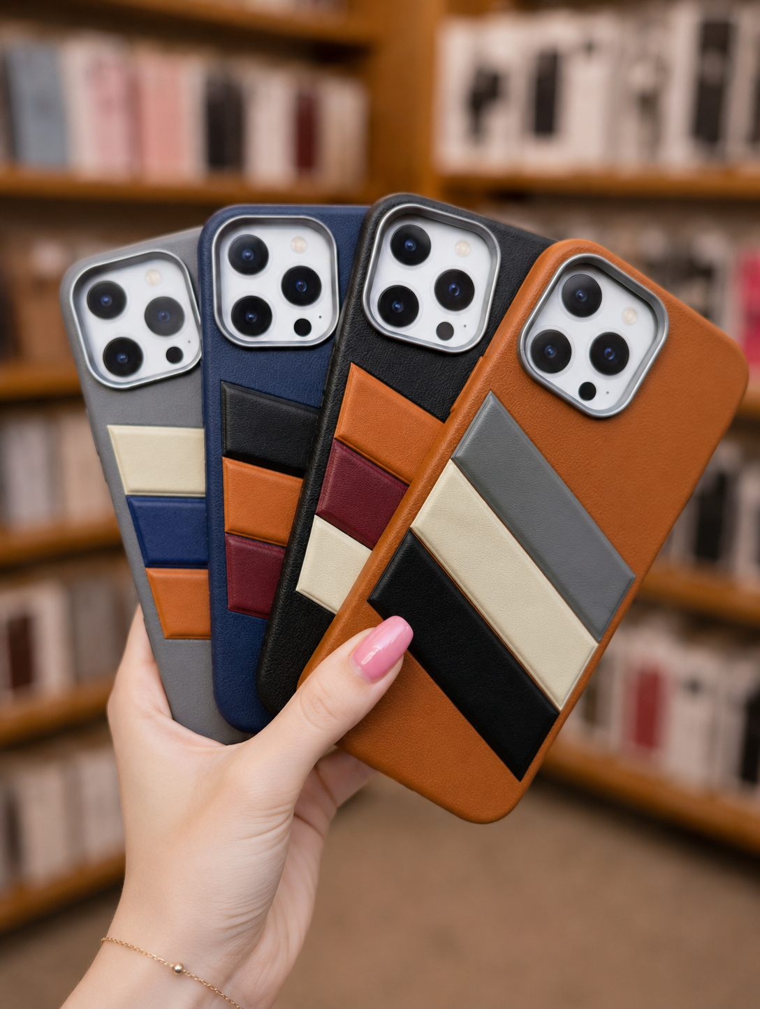 Back Cover For Model 15 Pro Max | Leather Phone Case | Decent Unique Striped Pouch