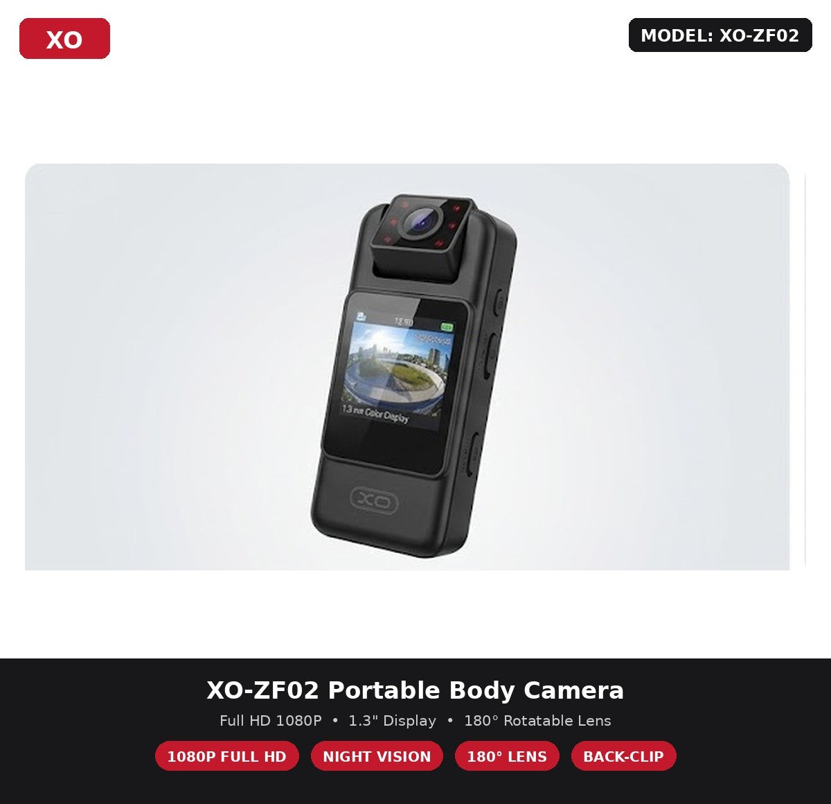 XO-ZF02 Body Camera – 1080p, Night Vision, Wearable Clip