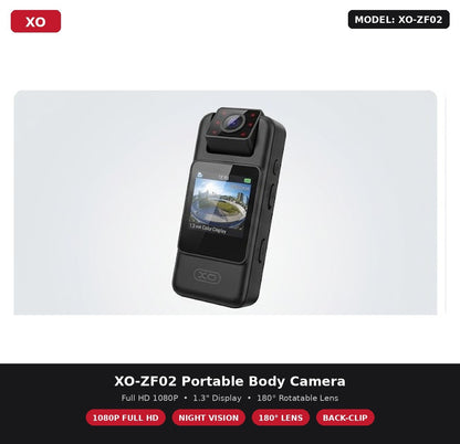 XO-ZF02 Body Camera – 1080p, Night Vision, Wearable Clip
