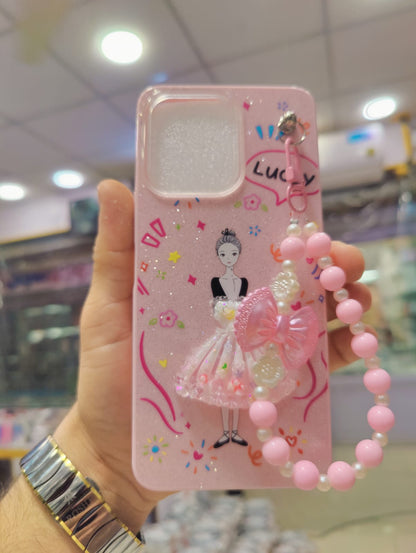 Vivo Y05 4G Phone Case | Beaded Bow Hand Strap Back Cover | Decent Flower Doll Glitter Stylish Ladies Pouch