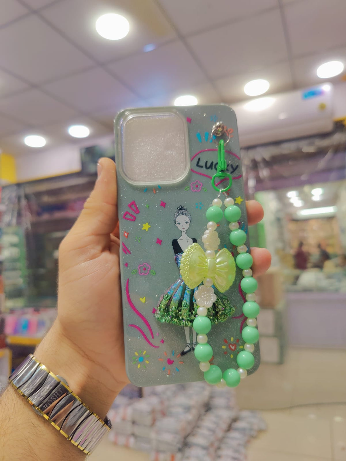 Vivo Y05 4G Phone Case | Beaded Bow Hand Strap Back Cover | Decent Flower Doll Glitter Stylish Ladies Pouch