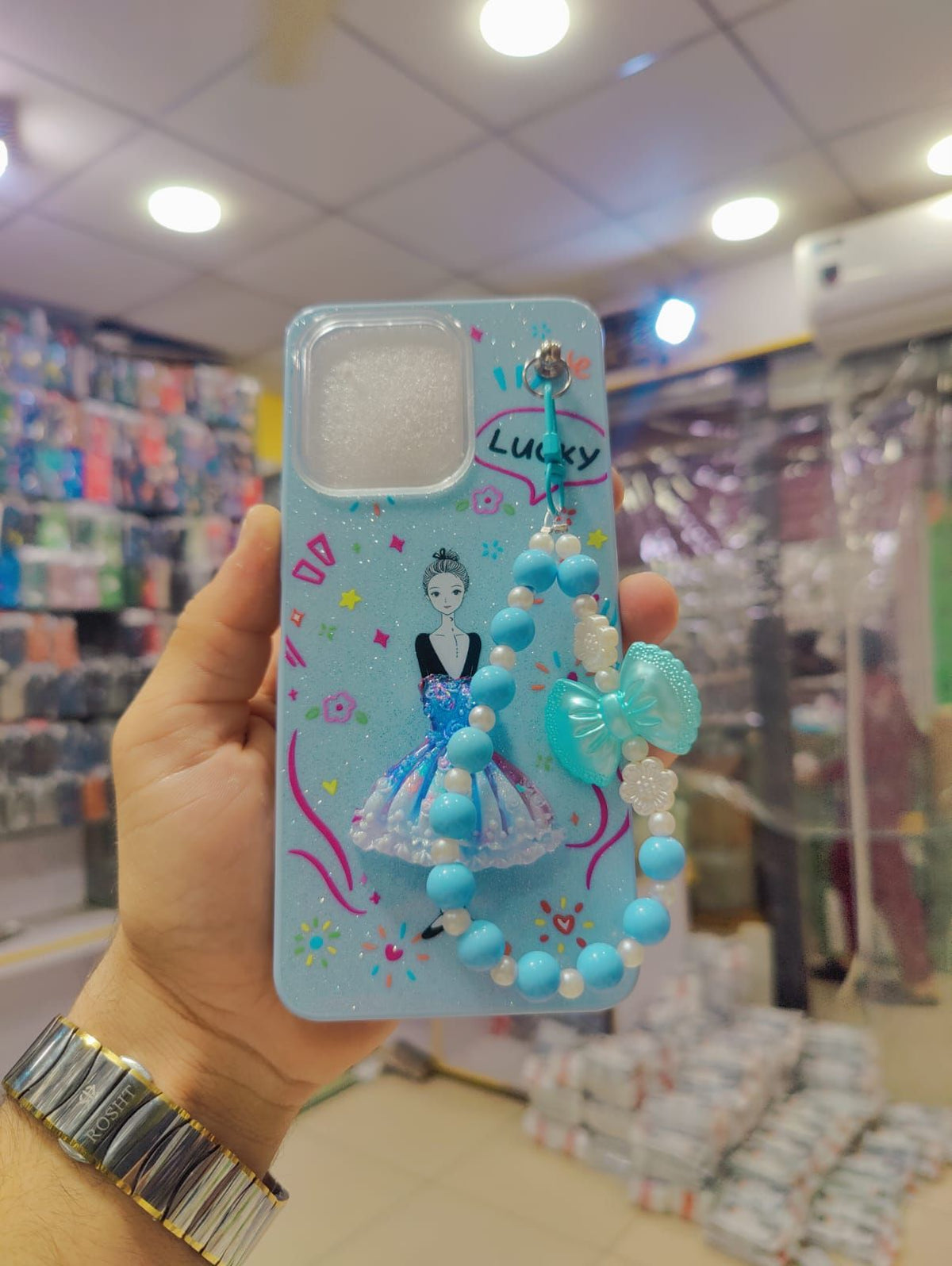 Vivo Y05 4G Phone Case | Beaded Bow Hand Strap Back Cover | Decent Flower Doll Glitter Stylish Ladies Pouch