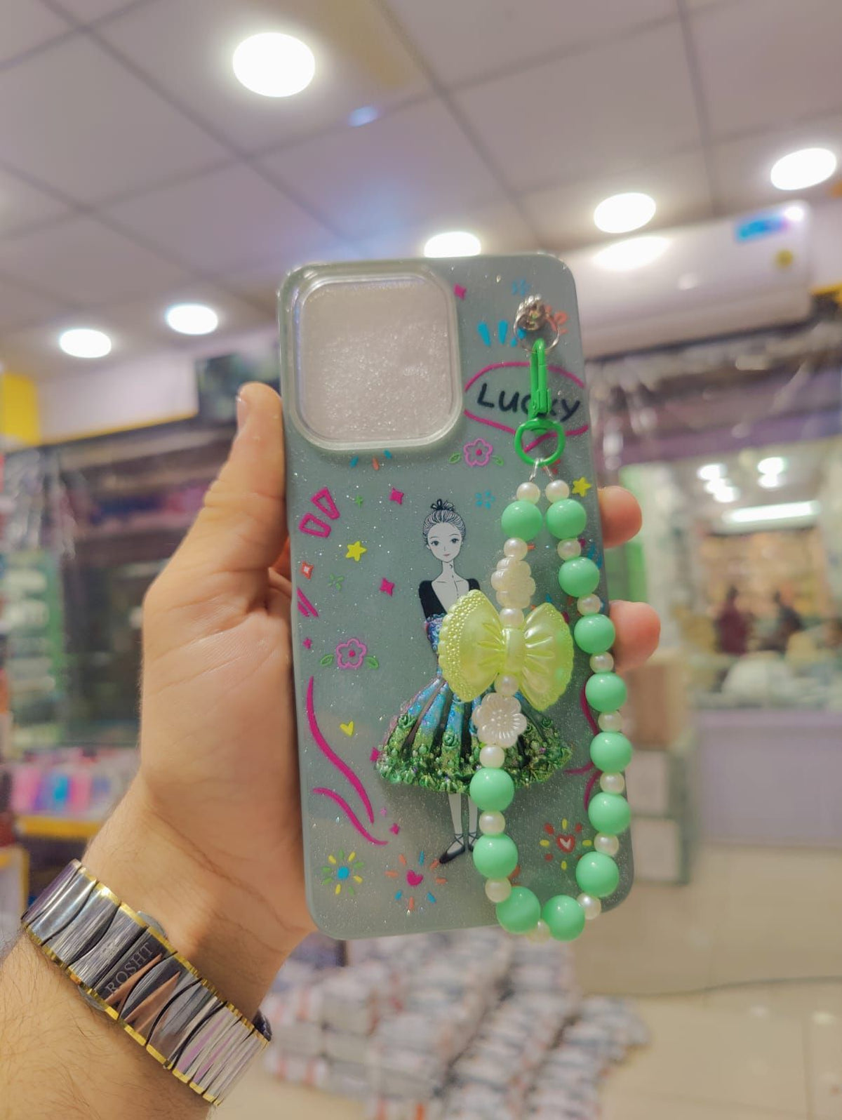 Vivo Y05 4G Phone Case | Beaded Bow Hand Strap Back Cover | Decent Flower Doll Glitter Stylish Ladies Pouch