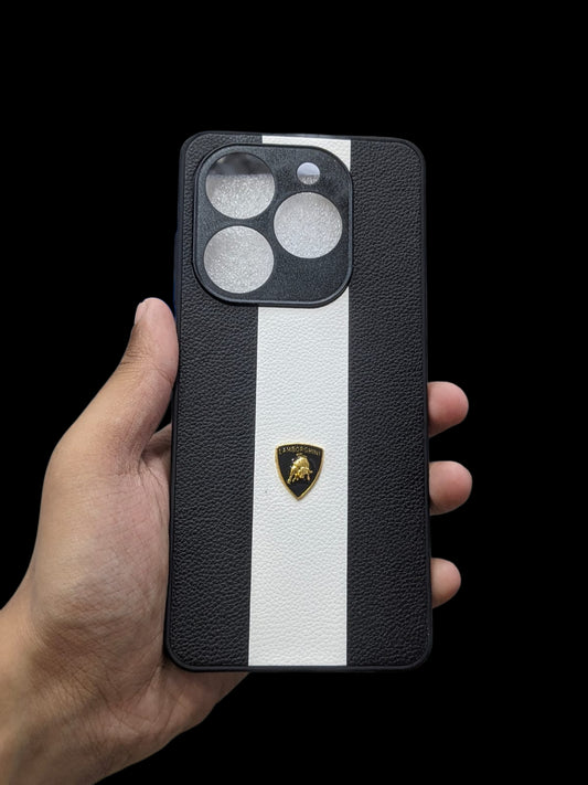 Infinix Smart 8 4G Phone Case | Premium Two Tone Striped Leather Pouch | Shockproof Luxury Logo Back Cover