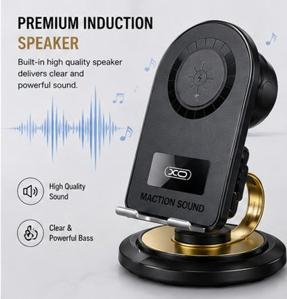 XO-F69 4-in-1 Cell Phone Stand with Induction Speaker & 15W Wireless Charging