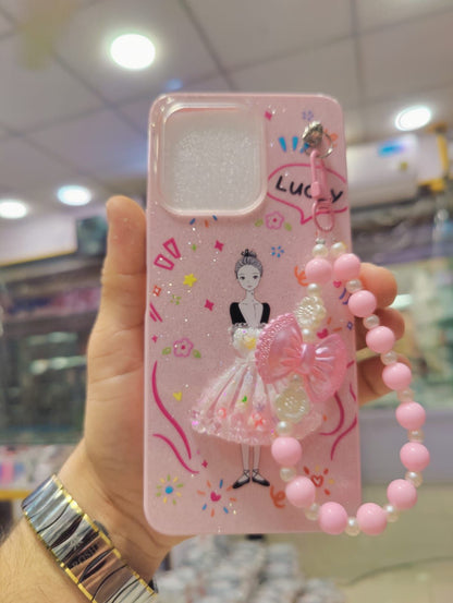 Vivo Y05 4G Phone Case | Beaded Bow Hand Strap Back Cover | Decent Flower Doll Glitter Stylish Ladies Pouch