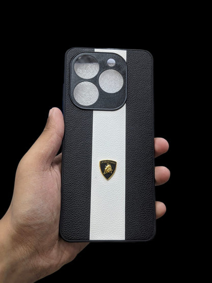 Infinix Smart 8 4G Phone Case | Premium Two Tone Striped Leather Pouch | Shockproof Luxury Logo Back Cover