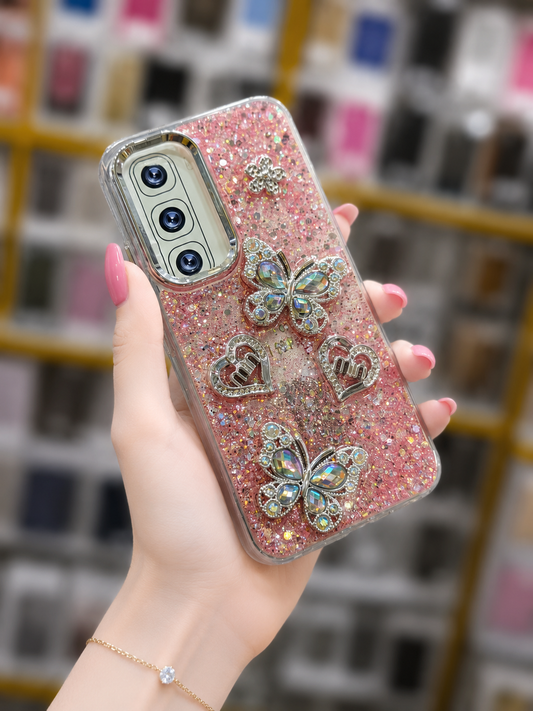 Hot 60 Pro Back Cover - Glitter Butterfly Pouch - Stylish Girls Phone Case