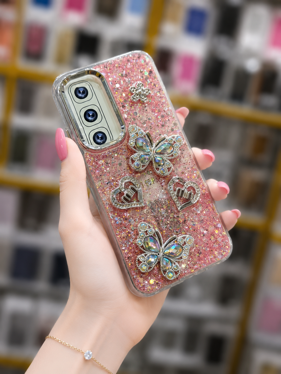 Hot 60i Back Cover - Glitter Butterfly Pouch - Girls Phone Case