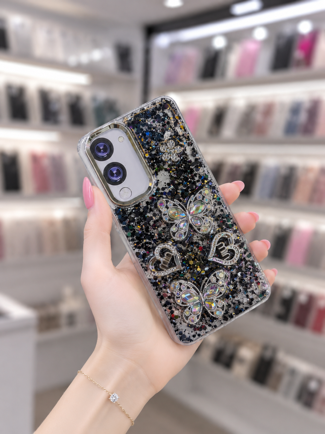 Y04 Back Cover - Bling Glitter Butterfly Pouch - Girls Phone Case
