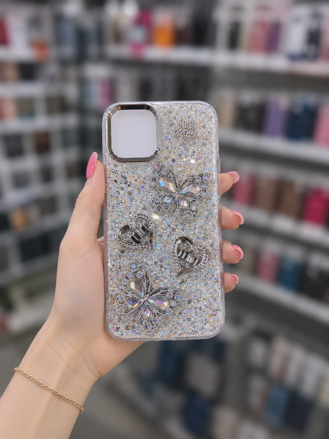 Back Cover For Model 12 - Glitter Butterfly Pouch - Girls Phone Case