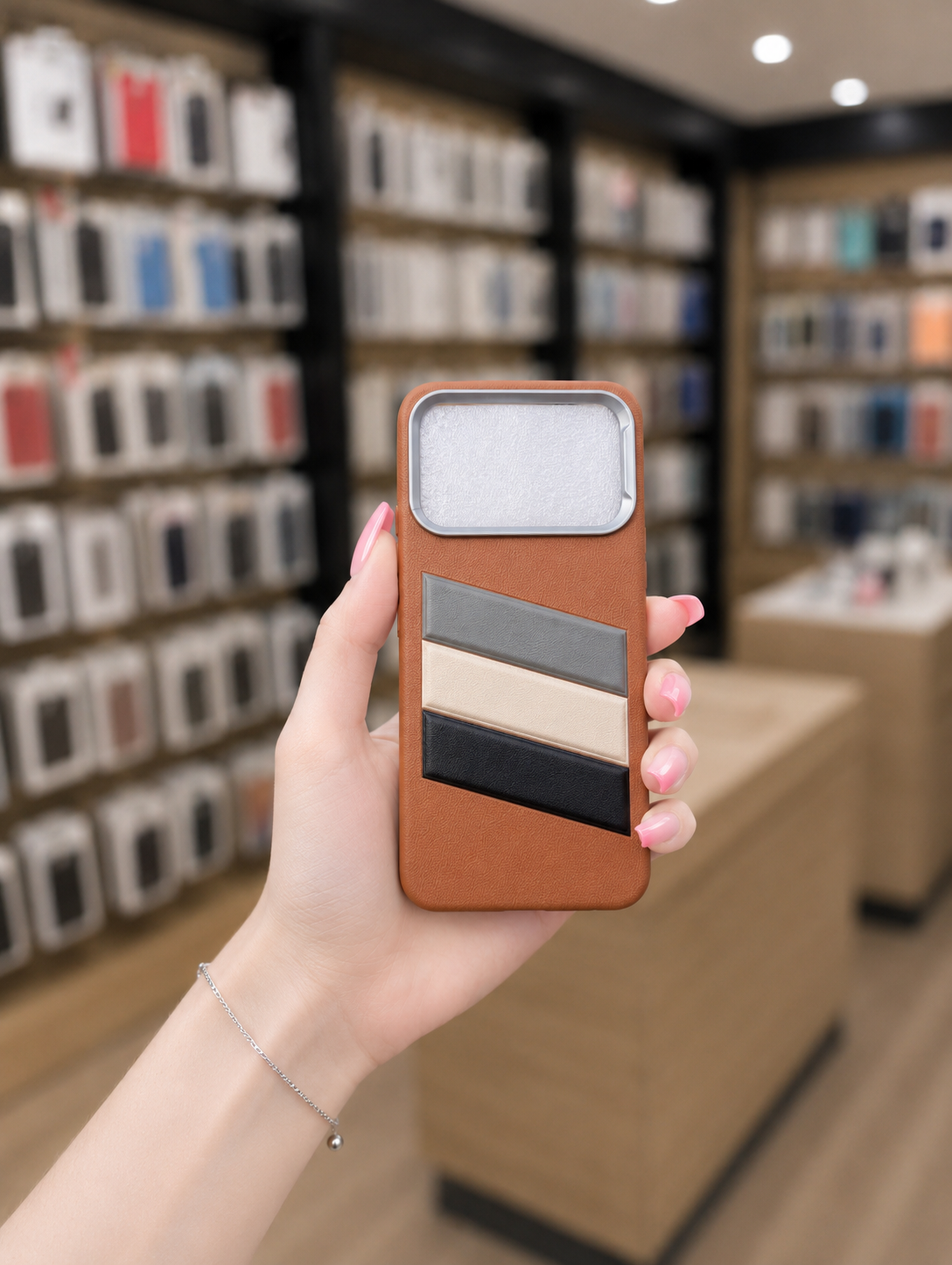 Spark 40 Back Cover Leather Pouch | Elegant Striped Phone Case