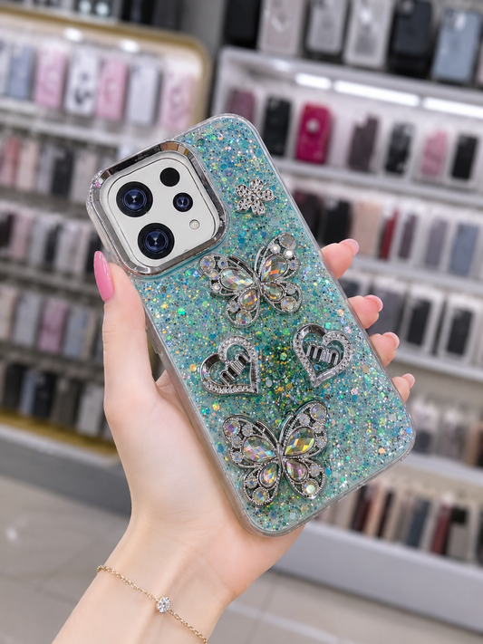 V70 Back Cover - Glitter Butterfly Pouch - Stylish Girls Phone Case