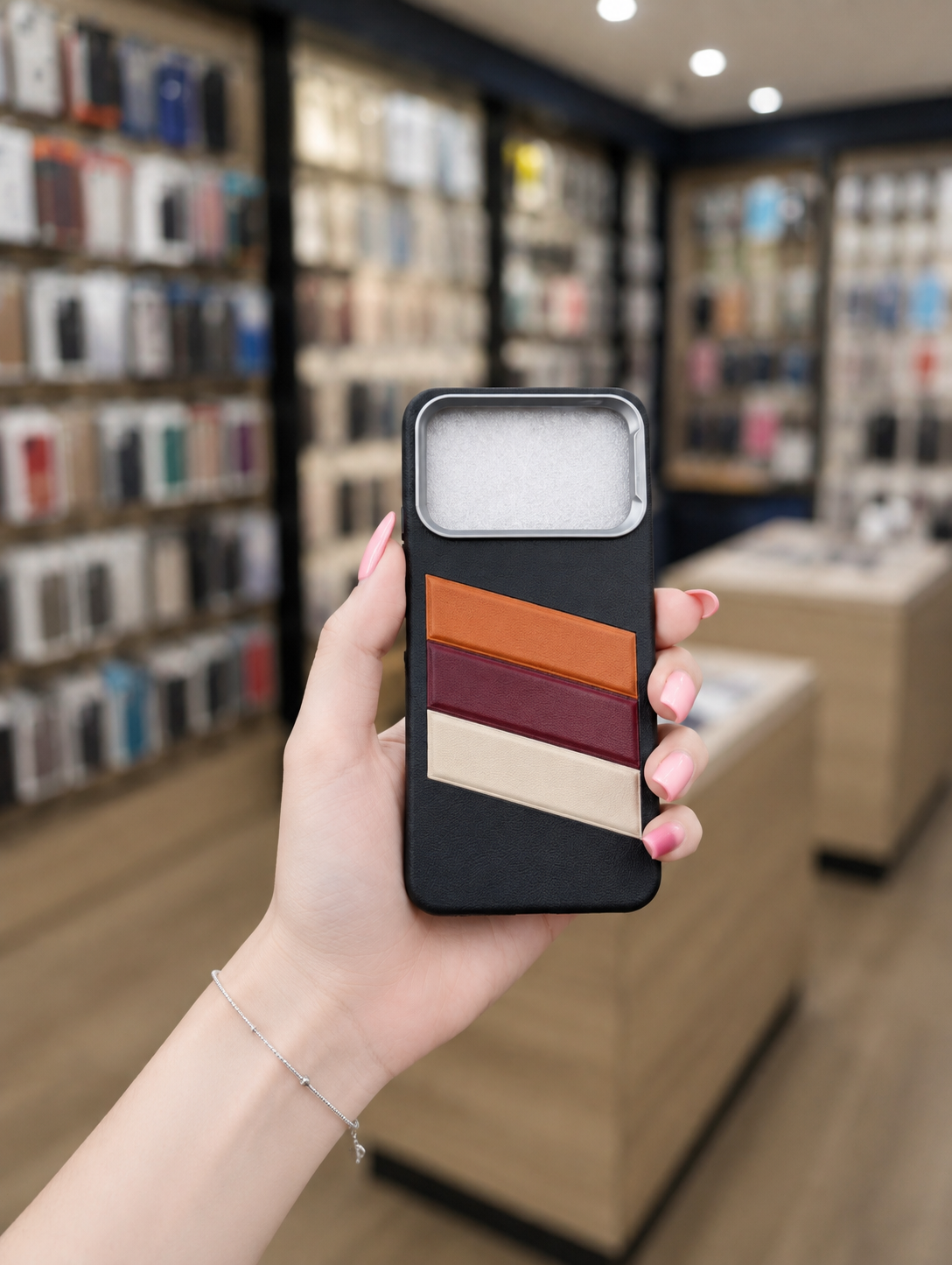 Spark 40 Back Cover Leather Pouch | Elegant Striped Phone Case