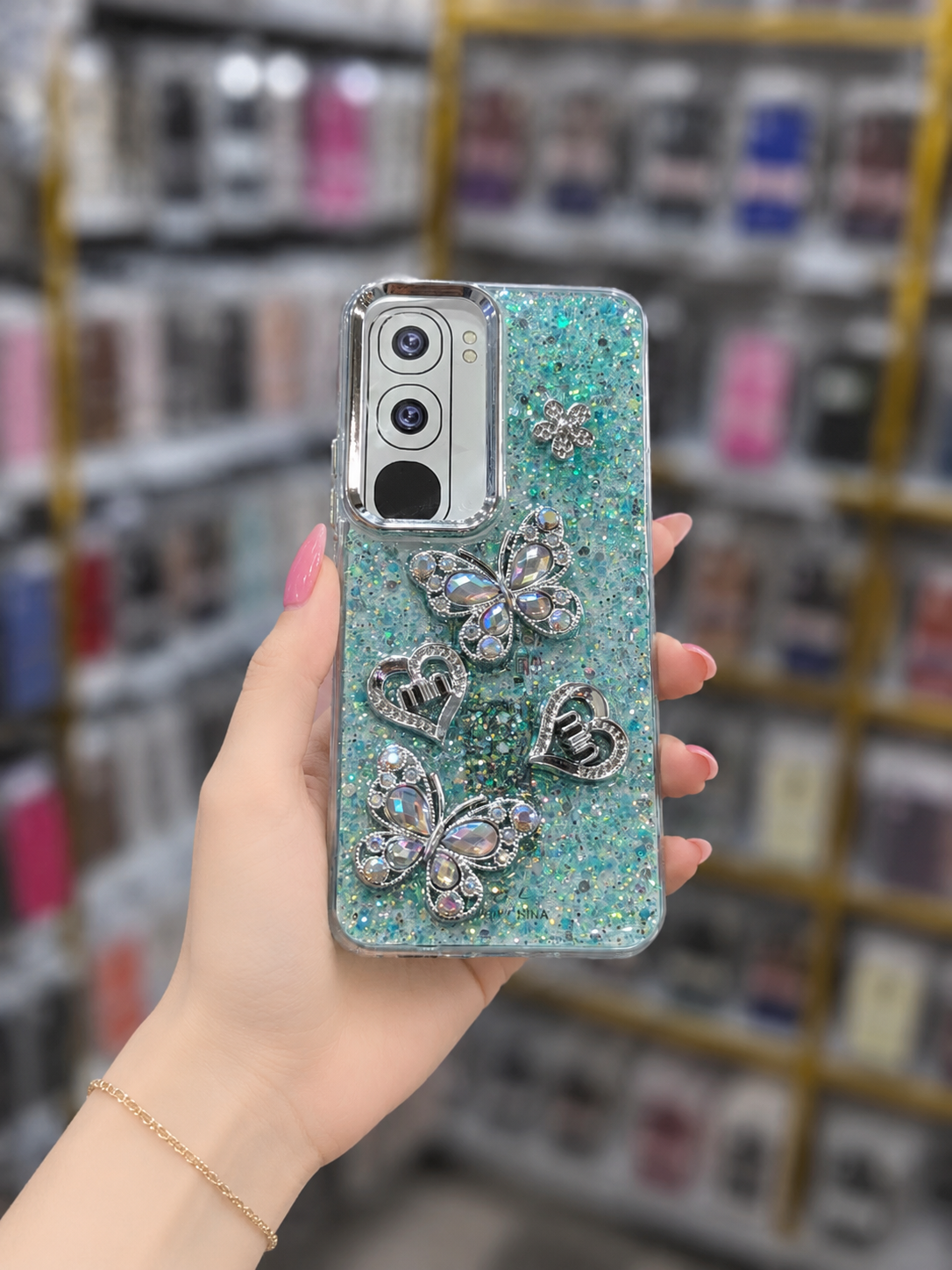 Y21D Back Cover - Bling Glitter Butterfly Pouch - Stylish Girls Phone Case